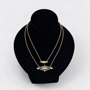 Freida Rothman FR Layered Gold Tone Black Enamel Pave Crystal Necklace 18-20”